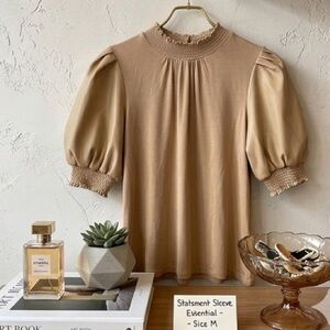 Ellen Tracy Faux Leather Puff Sleeve Top— medium